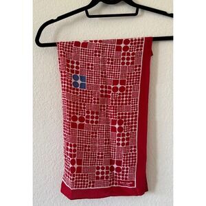 Kate Spade New York Red White Geometric Spade Silk Scarf Pink Ribbon Awareness